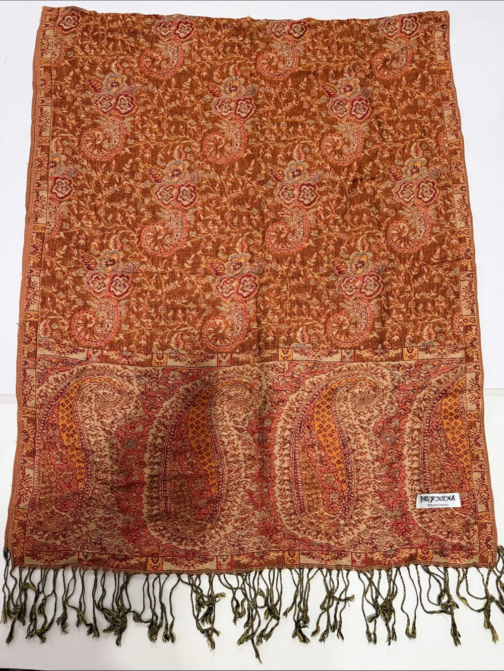 pashmina Burnt Orange Paisley Patterned Shawl Scarf